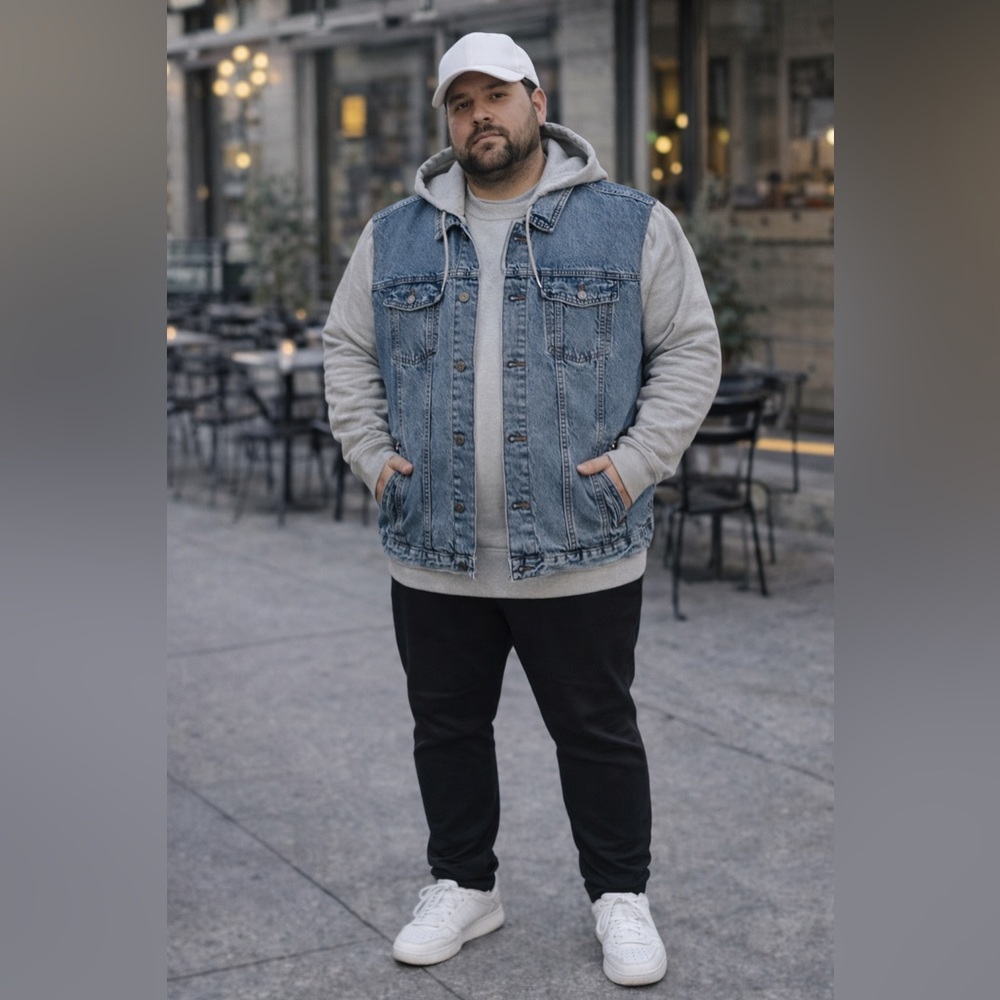 Primark Blue Denim Jacket with gray Hood
